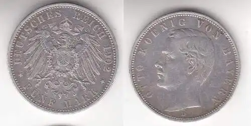 5 Mark Silbermünze Bayern König Otto 1902 Jäger 46  (115073)