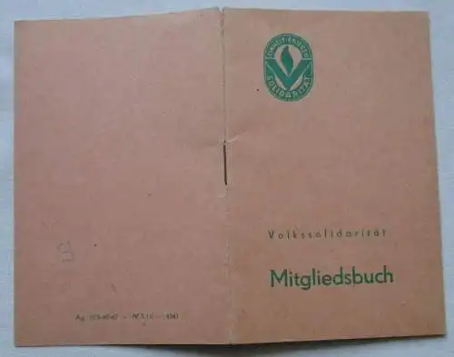 DDR Mitgliedsbuch Volkssolidarität Stadtbezirk Dresden-West Löbtau 1969 (121004)