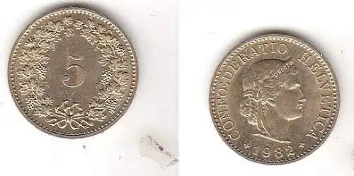 5 Rappen Messing Münze Schweiz 1982 (114236)