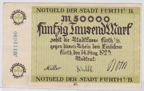 50000 Mark Banknote Stadt Fürth i.B. 14.8.1923 (120561)