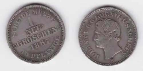 1 Neu Groschen Silber Münze Sachsen 1867 B ss (143051)