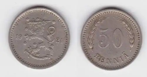 50 Penniä Kupfer-Nickel Münze Finnland 1921 (142370)