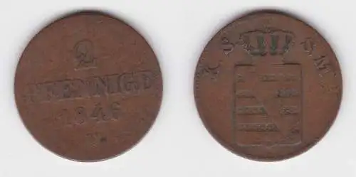 2 Pfennig Kupfer Münze Sachsen 1846 F f.ss (142966)