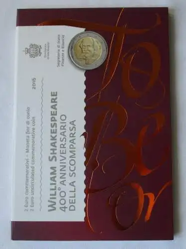 San Marino 2 Euro 2016  William Shakespeare Blister/Folder Stgl. (158201)