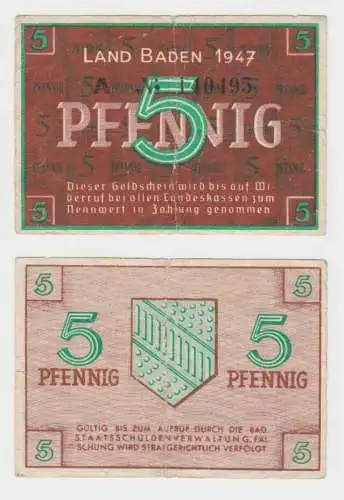 5 Pfennig Banknote Land Baden Staatsschuldenverwaltung 1947 (150256)