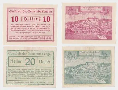 10 und 20 Heller Banknoten Lengau 13.03.1920 (148995)