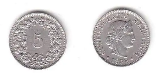 5 Rappen Nickel Münze Schweiz 1958 B (114333)