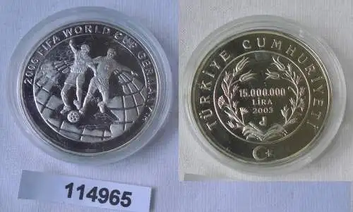 15 Millionen Lira Silbermünze Türkei Fussball WM Deutschland 2006 (114965)