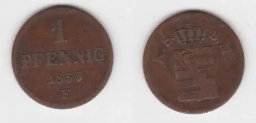 1 Pfennig Kupfer Münze Sachsen 1855 F f.ss (143217)