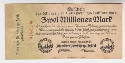 2 Millionen Mark Banknote Altona Unterstützungs Institut 15.08.1923 (115783)