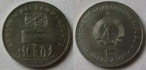 DDR Gedenk Münze 5 Mark 750 Jahre Berlin Alexanderplatz 1987 Stgl. (122016)