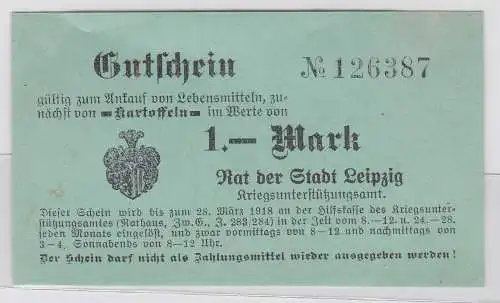 1 Mark Kartoffel Gutschein Stadt Leipzig 28.März 1918 (120536)