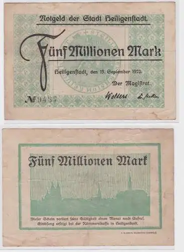 5 Millionen Mark Banknote Stadt Heiligenstadt 19.9.1923 (122128)