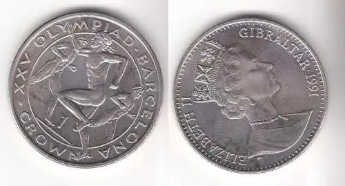 1 Crown Nickel Münze Gibraltar Olympiade Barcelona 1991 (114548)