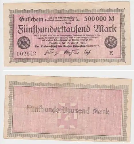500000 Mark Banknote Kreisausschuß des Herzogtum Lauenburg 15.8.1923 (153981)