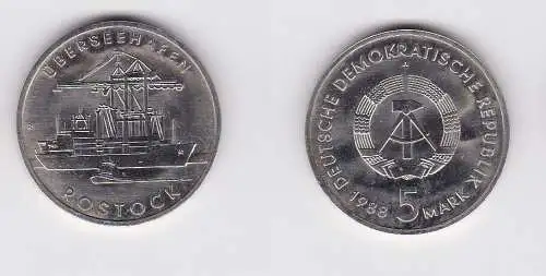 DDR Gedenk Münze 5 Mark Überseehafen Rostock 1988 (121478)