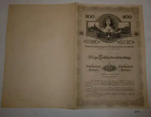 500 Kronen Schuldverschreibung Anlehen K.K. Residenzstadt Wien 1917 (127112)