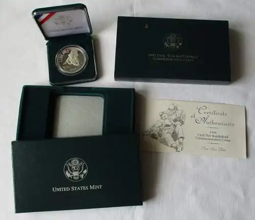 1 Dollar Silber Münze USA 1995 Civil War Battlefield Proof Silber PP (143033)