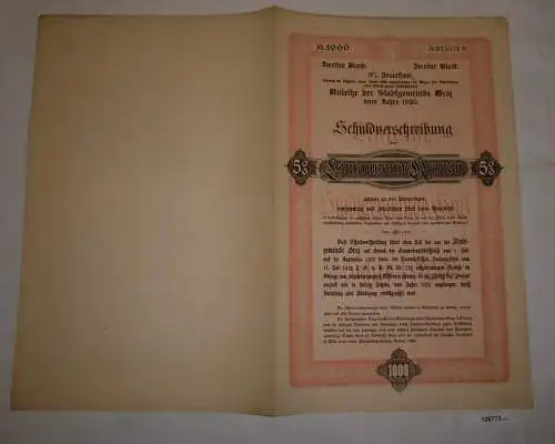 1000 Kronen Schuldverschreibung Anleihen der Stadtgemeinde Graz 1920 (126773)