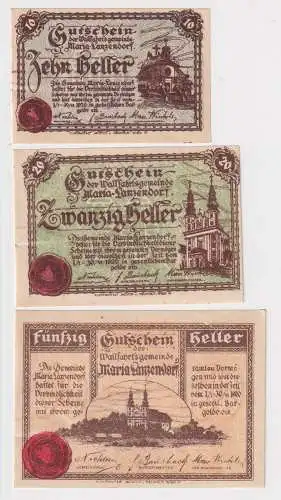10,20 und 50 Heller Banknoten Notgeld Gemeinde Maria Lanzendorf 1920 (152071)