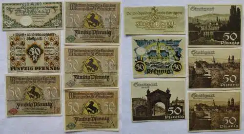 6 Banknoten Notgeld Stadt Stuttgart 1919/1921 (100314)