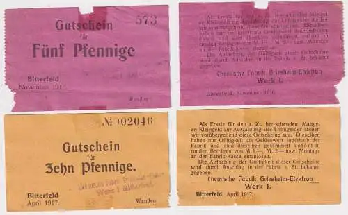 5 und 10 Pfennig Banknoten Notgeld Bitterfeld Chemische Fabrik Griesheim(168465)