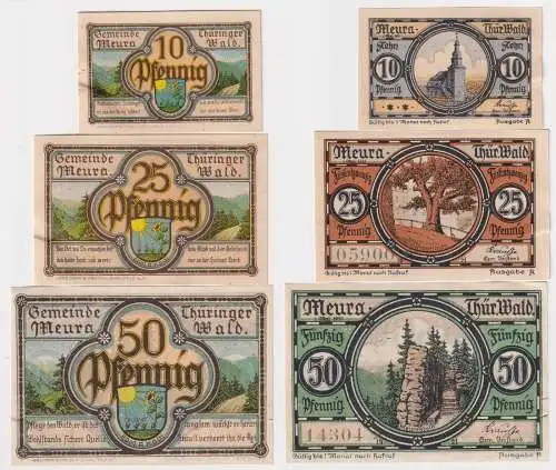 3 Banknoten Notgeld Gemeinde Meura Thüringer Wald o.D. (168403)