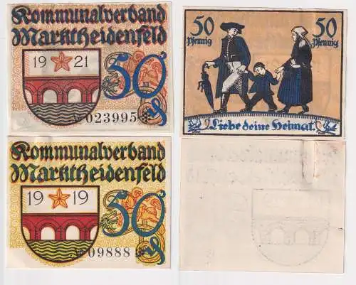 2 x 50 Pfennig Banknoten Notgeld Kommunalverband Marktheidenfeld 1919/21(168529)