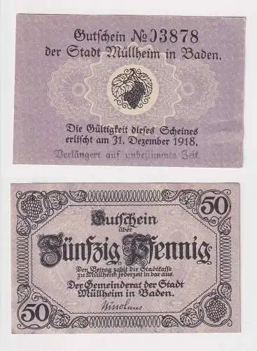 50 Pfennig Banknoten Notgeld Stadt Müllheim in Baden -31.12.1918 (168521)