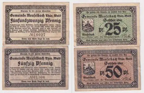 25 und 50 Pfennig Banknoten Notgeld Gemeinde Meuselbach 1920 (168406)