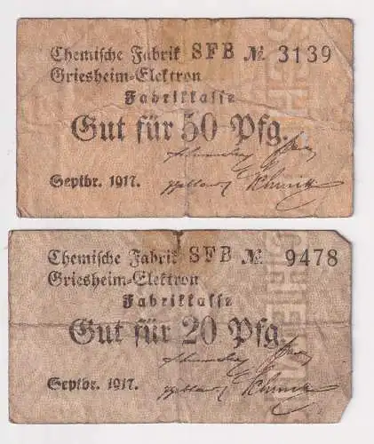 20 & 50 Pfennig Banknoten Notgeld Bitterfeld Chemische Fabrik Griesheim(168482)