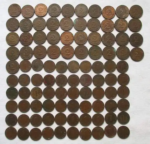 100 Kleinmünzen 3.Reich 1 und Pfennig Kupfer (114787)