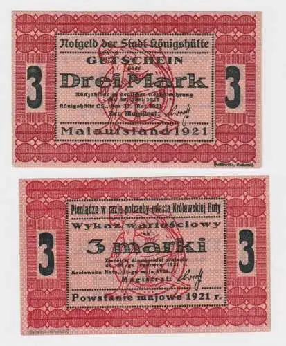 3 Mark Banknote Notgeld Stadt Königshütte Chorzów 1921 (164225)