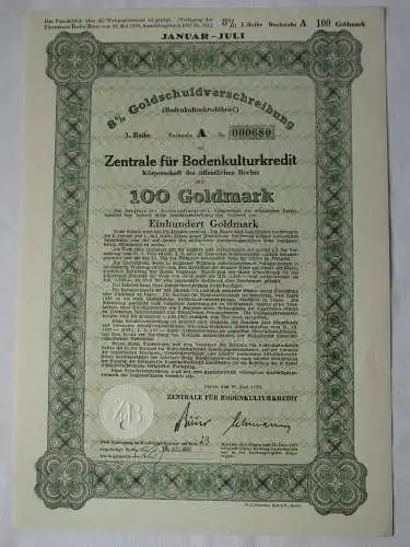 100 Goldmark Schuldverschreibung Zentrale für Bodenkulturkredit Berlin (125052)