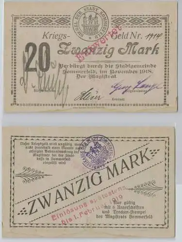 20 Mark Banknote Notgeld Stadtgemeinde Sommerfeld November 1918 (155205)