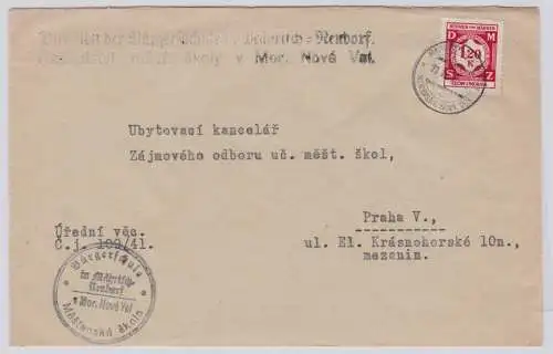 901133 Brief Böhmen Mähren Bürgerschule Mährisch Neudorf nach Prag 1941