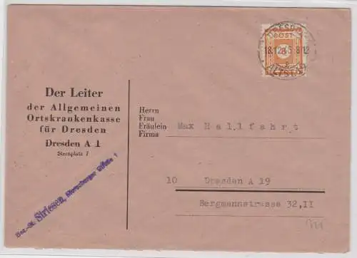 901263 Brief allgemeine Ortskrankenkasse Dresden SBZ 8 Pfennig 18.12.1945
