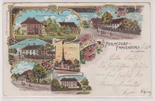 82851 Ak Lithographie Gruß aus Hermsdorf Frauendorf Gasthof, Bäckerei usw. 1904