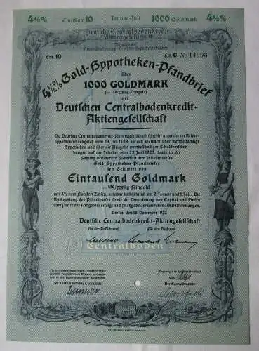 1000 Reichsmark Pfandbrief Deutsche Centralbodenkredit AG Berlin 1937 (156140)