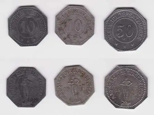 2 x 10 und 50 Pfennig Notgeld Münzen Stadt Belgern 1917 (160789)
