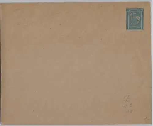 900129 DR Ganzsachen Umschlag PU mit 15 Pfennig Marke 1921