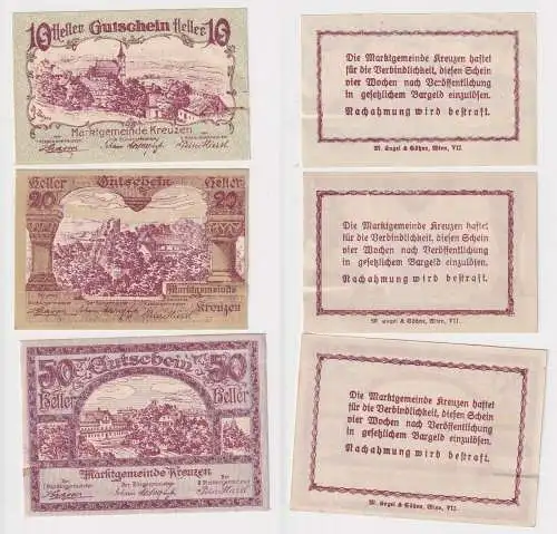 10,20 und 50 Heller Banknoten Notgeld Gemeinde Kreuzen 1920 (169098)