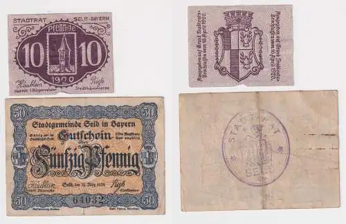 10 & 50 Pfennig Banknoten Notgeld Stadtgemeinde Selb in Bayern 1920 (169191)