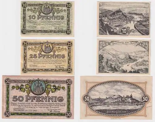 10,25 & 50 Pfennig Banknoten Notgeld Stadt Saarburg 1920 (169093)