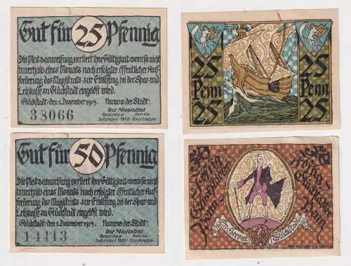 25 & 50 Pfennig Banknoten Notgeld Stadt Glückstadt 1919 (168466)