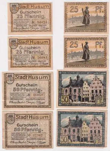 4 Banknoten Notgeld Stadt Husum Schleswig Holst um 1921 (168967)