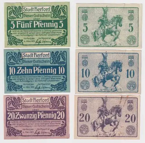 5,10 und 20 Pfennig Banknoten Notgeld Stadt Herford 1920 (168993)