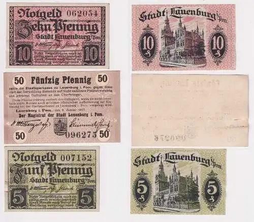 5,10 & 50 Pfennig Banknoten Notgeld Stadt Lauenburg in Pommern 1917/19  (168638)