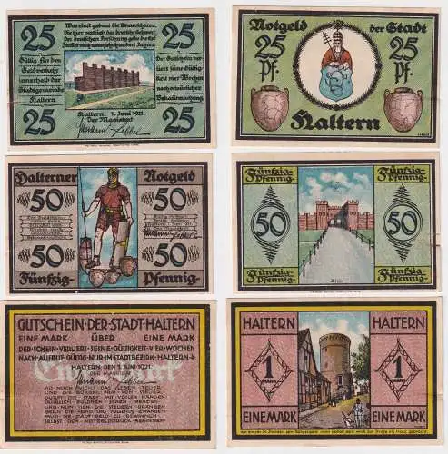 kompl. Serie mit 3 Banknoten Notgeld Stadt Haltern 1921 (168768)