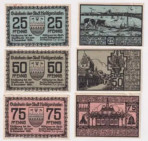 25,50 und 75 Pfennig Banknoten Notgeld Stadt Heiligenhafen (130828)